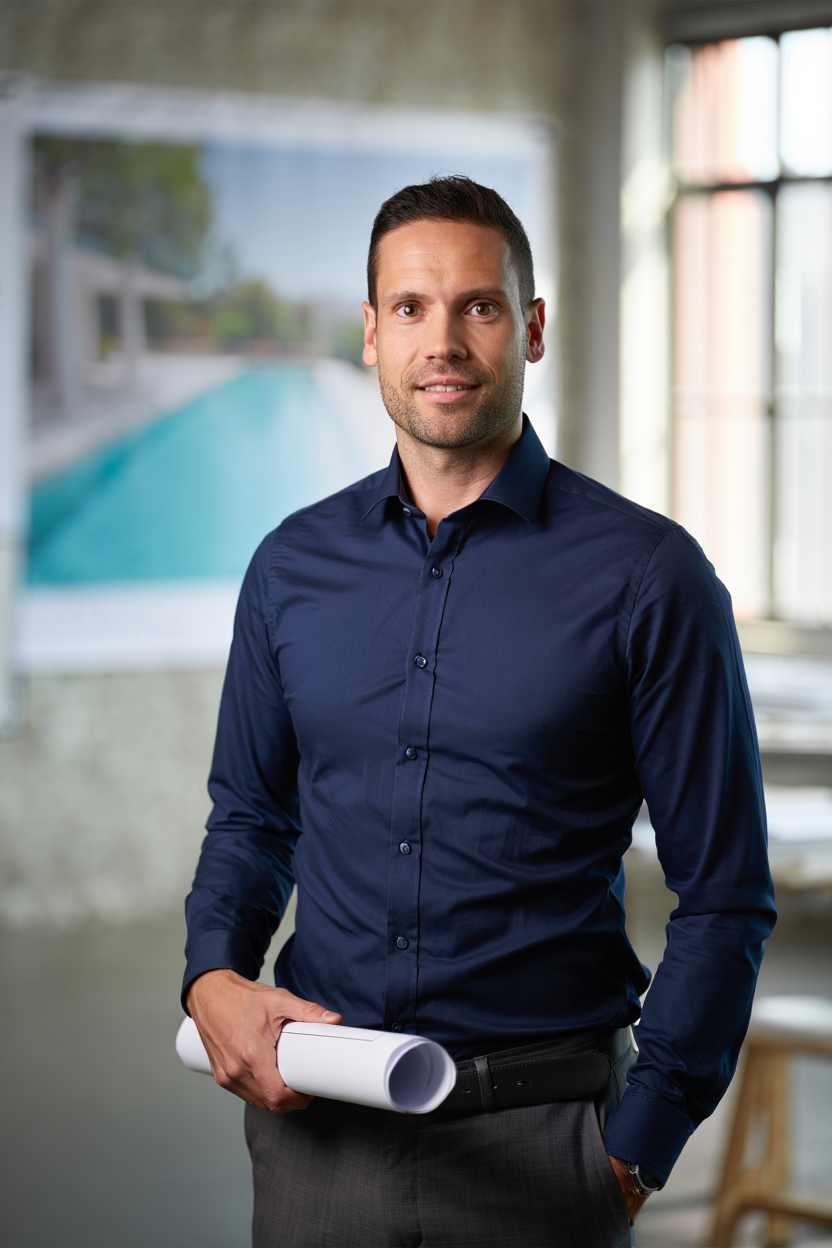 Aquelva baş mimarı profesyonel stüdyo portresinde